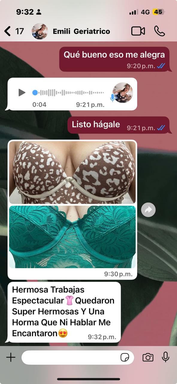 Testimonio de Emili con dos brasieres a medida de Georly