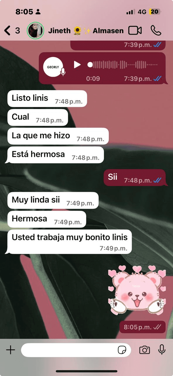Testimonio de Jineth con prenda hecha a medida por Georly